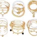 IFKM 6 PACK (24 PCS) Boho Gold Chain Bracelets Set for Women Girls, 14K Gold Plated Multiple Layered Stackable Open Cuff Wrap Bangle Adjustable Link Italian Cuban Jewelry for Women Girls Gift…